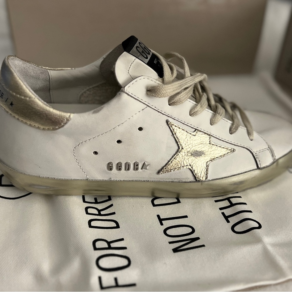 Golden Goose White and Silver Distressed Sneakers